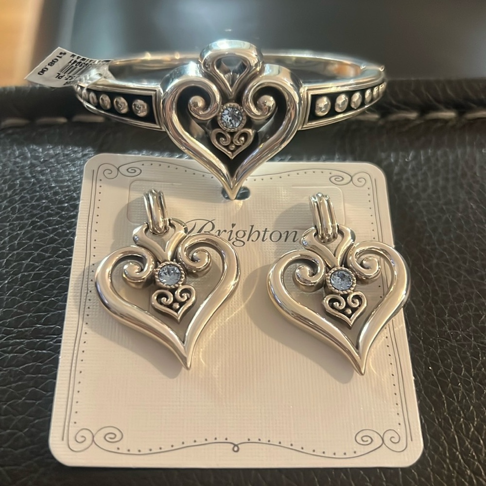 Brighton Alcazar Silver Heart Earrings and bangle set